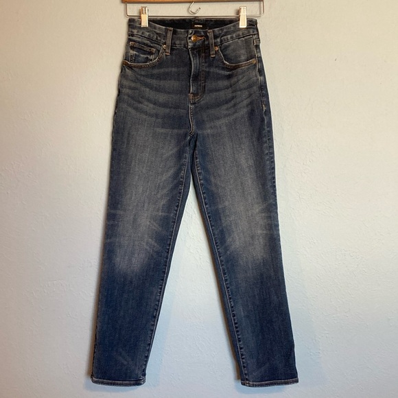 Express Womens Size S Straight Ankle High Rise Ultra Hyper Stretch Blue Jeans - Picture 1 of 15
